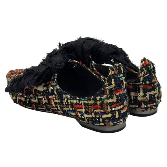 Zara Multicolor Tweed Pointed Flats Black Frayed Bow Women's Size EU 37/US 6.5 - Picture 3 of 16
